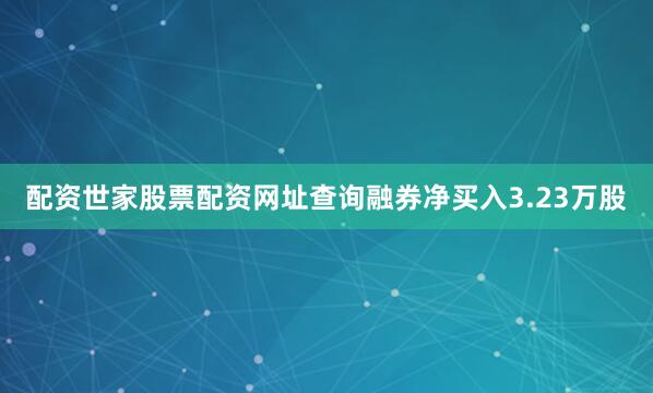 配资世家股票配资网址查询融券净买入3.23万股
